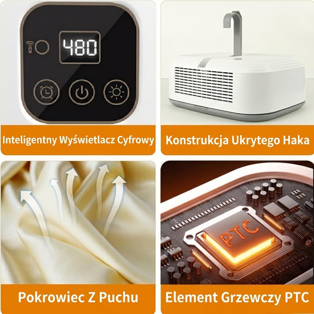 INTELIGENTNA  ELEKTRYCZNA SUSZARKA DO UBRAŃ Z TIMEREM - CICHA SUSZARKA SKŁADANA PRZENOŚNA DO DOMU.