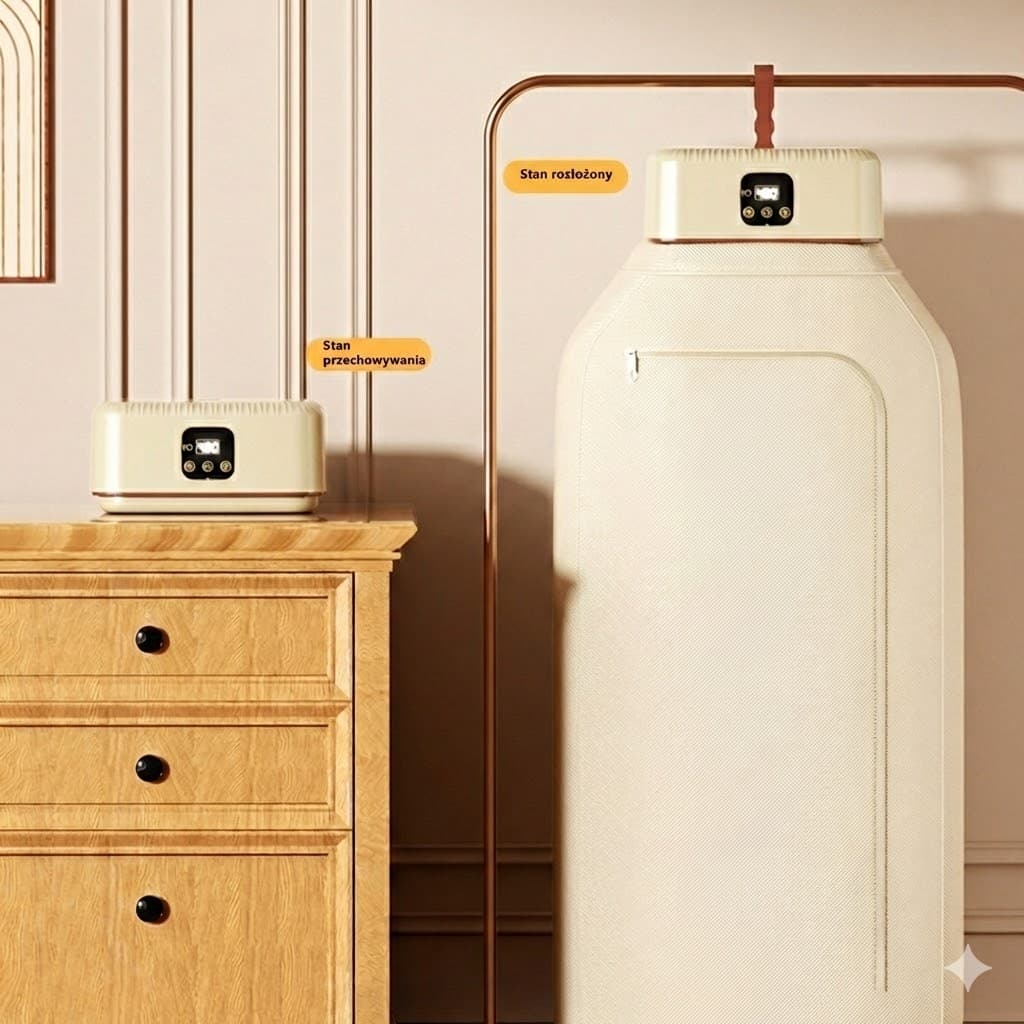 INTELIGENTNA  ELEKTRYCZNA SUSZARKA DO UBRAŃ Z TIMEREM - CICHA SUSZARKA SKŁADANA PRZENOŚNA DO DOMU.